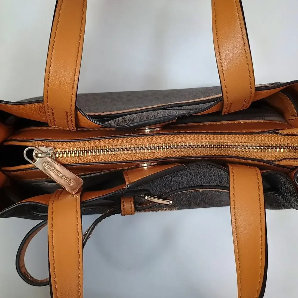 Michael Kors Emilia Small Satchel Bag Crossbody Handbag Purse Brown Black
